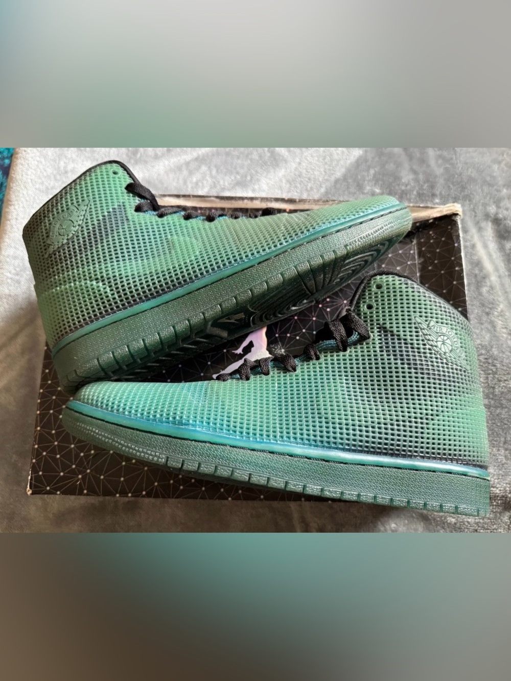 Jordan 1 Retro 4LAB1 Tropical Teal Sneakers, Size 8M/9.5W. Used in OG Box